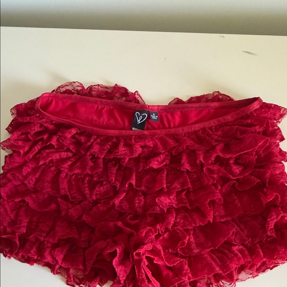 Windsor Red Ruffle Lace Shorts
